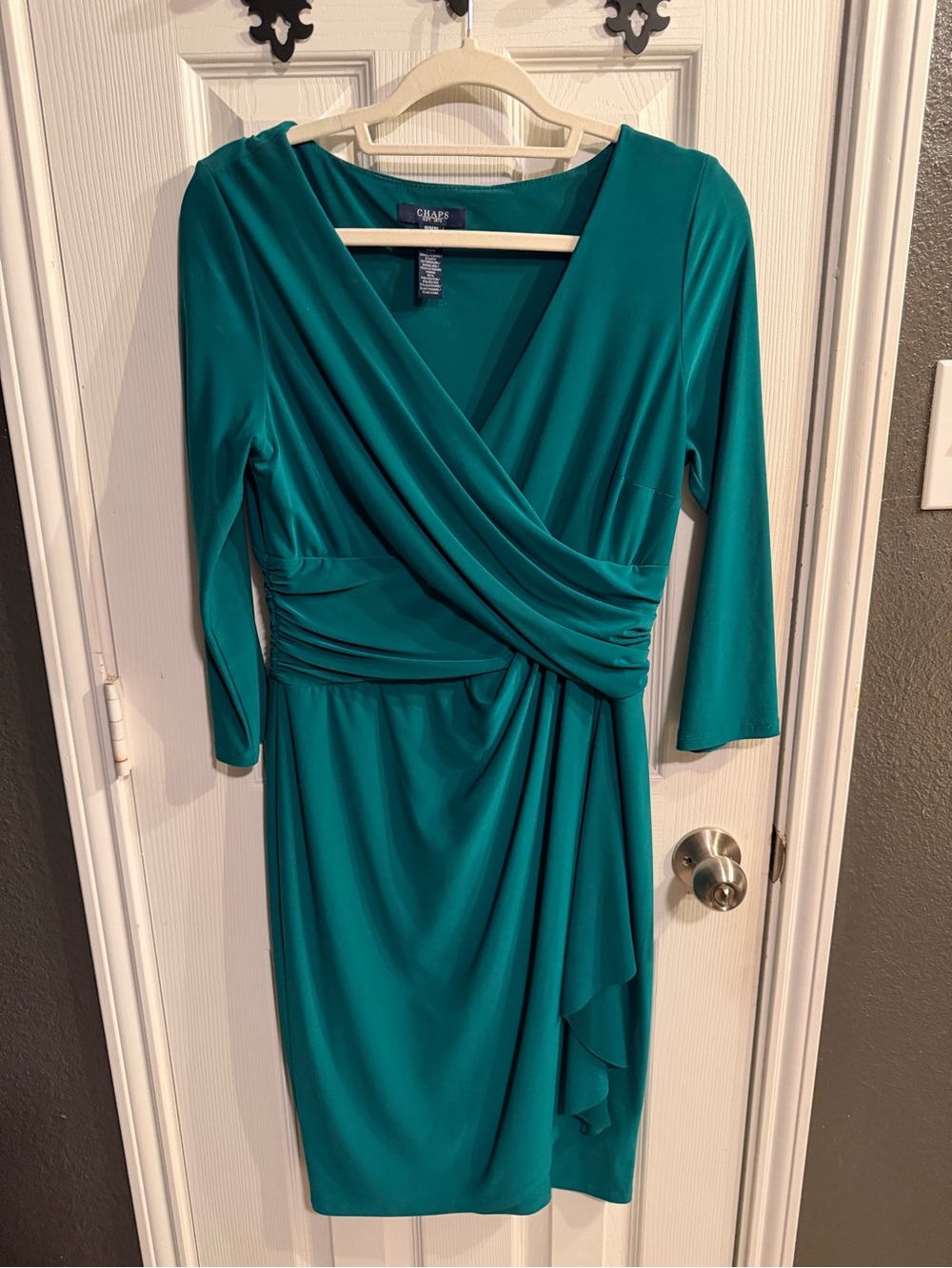 Chaps Green Faux-Wrap Sheath Dress